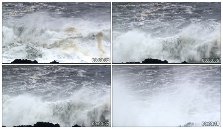 海浪惊涛拍岸 巨浪拍打岸边黑礁石视频素材