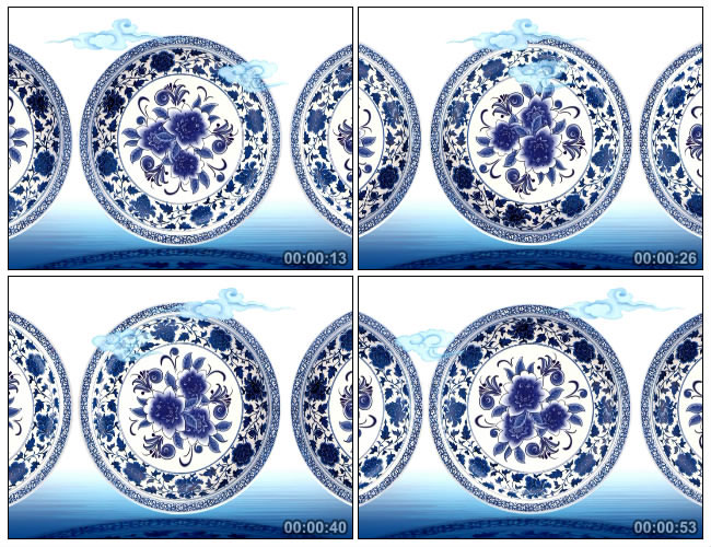 中国风古典水墨青花瓷圆盘视频素材