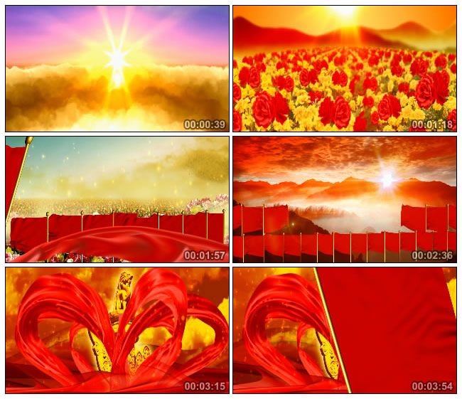 朝阳鲜花黄河红旗红绸带华表视频素材