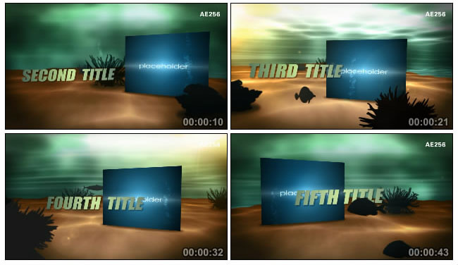 ae海底水族箱热带鱼气泡三维图片展示片头视频模板