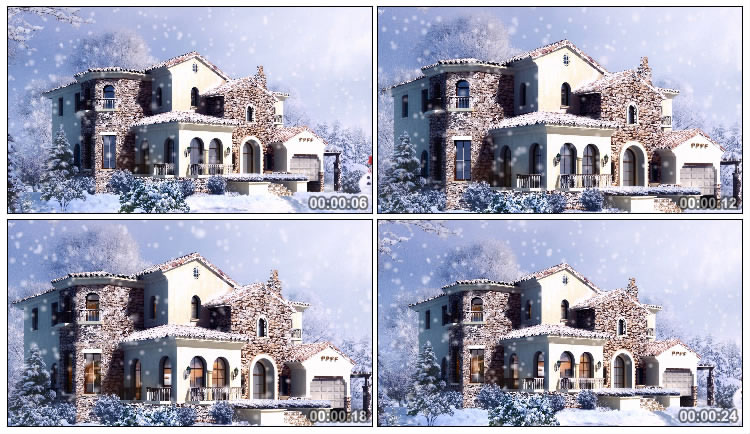 雪中别墅 雪房子门口雪人 天空飘着雪视频素材