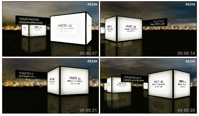AE现代都市动感简洁三维立方体旋转镜面倒影相册视频模板