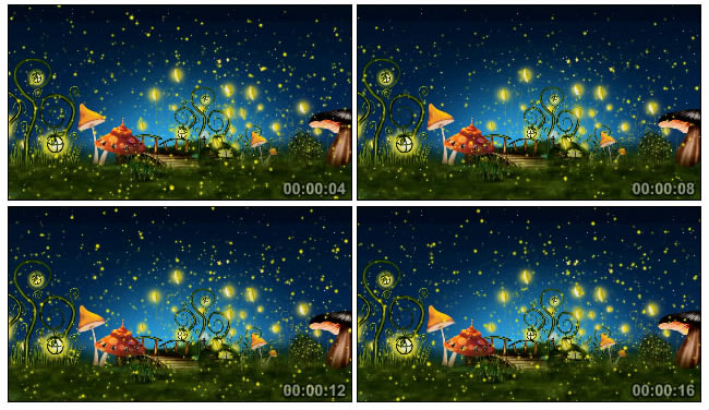 星空夜景草地蘑菇萤火虫高清Led视频素材